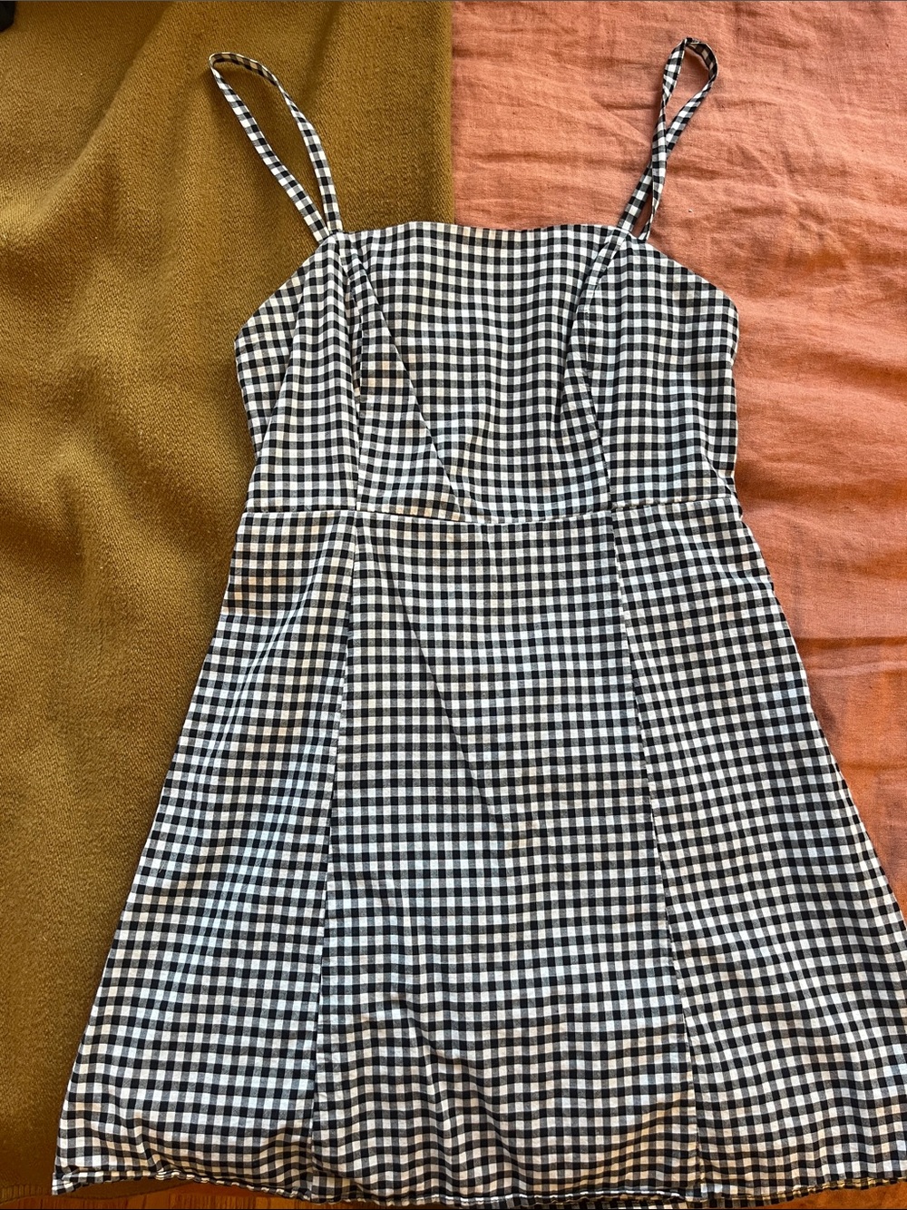 Black and White Gingham Spaghetti Strap Casual Dress
